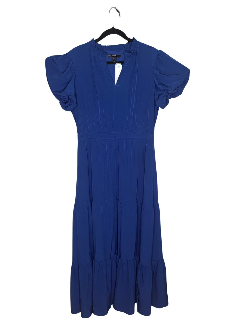 Maggy London Royal Blue Puff-Sleeve Tiered Maxi Dress